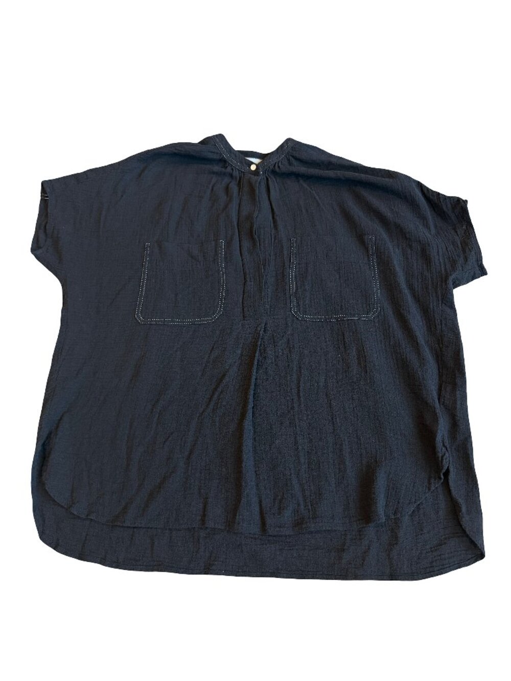 Vince Relaxed Fit Black Shirt Blouse Top Short Sleeve Flowy Cotton Size Small